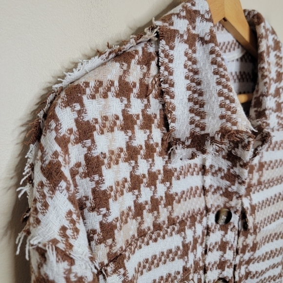 NWOT Polagram | Brown & Ivory Houndstooth Button Front Shirt Jacket Shacket - Picture 4 of 7